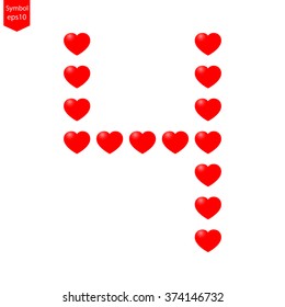 Signs & Symbols: The red hearts sort to number four pattern, dot number style.