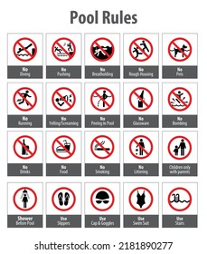 signs and symbols of swimming pool rules in vector 
