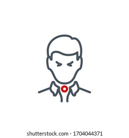 Signs and symptoms Coronavirus single line icon isolated on white. Perfect outline symbol symptoms Covid 19 pandemic banner. Quality design element fever, headache, sore throat with editable Stroke