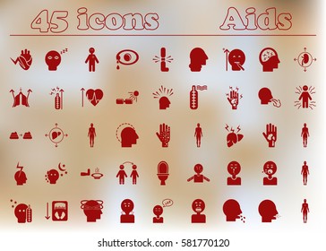 Signs and symptoms of HIV infection. various symptoms on the human. big medicine icons collection of aids disease