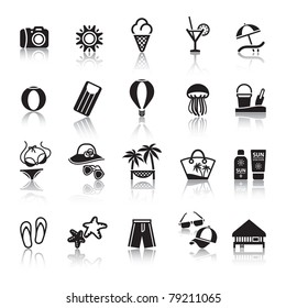 Signs. Tourism. Travel. Sports. Second Set Black Icons With Reflection