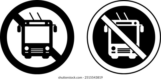 Signs Trolleybus Ban. Prohibitory Road Signs. No Trolleybus. Black and White Vector Icons