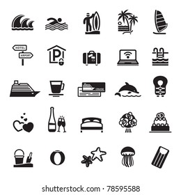 Signs. Vacation, Travel & Recreation. Third set icons in black