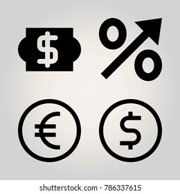 Signs vector icon set. coin, dollar, percentage and euro