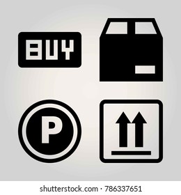 Signs vector icon set. parking, package, sign and buy