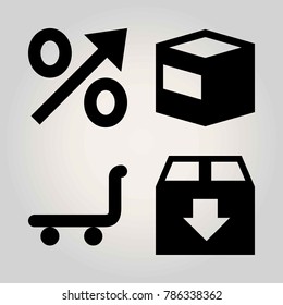Signs vector icon set. percentage, trolley and package