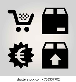 Signs vector icon set. shopping cart, package, cart and euro
