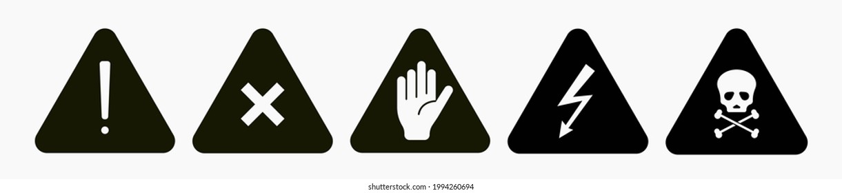 Signs warning of the danger - fire, high voltage, toxic, temperature. Caution Warning Sign Sticker. Editable vector stroke. Set of warning signs for attention and caution. Danger notice vector