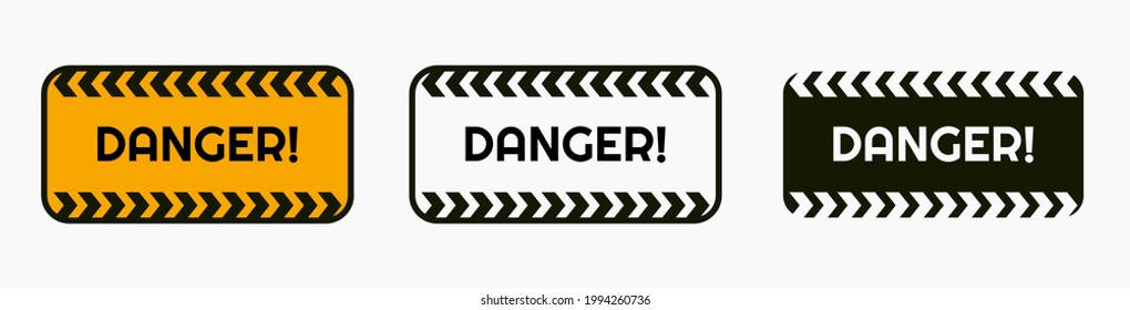 Signs warning of the danger - fire, high voltage, toxic, temperature. Caution Warning Sign Sticker. Editable vector stroke. Set of warning signs for attention and caution. Danger notice vector