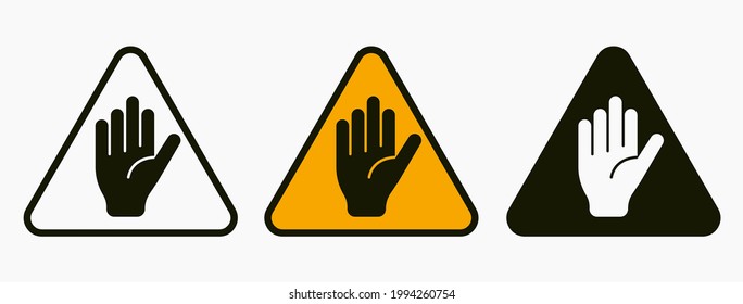 Signs warning of the danger - fire, high voltage, toxic, temperature. Caution Warning Sign Sticker. Editable vector stroke. Set of warning signs for attention and caution. Danger notice vector