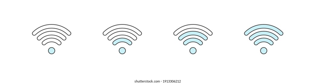 Señales de nivel Wifi. Señales de conexión inalámbrica aisladas en fondo blanco. Estilo lineal. Ilustración del vector