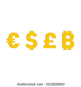 Signs of world currencies flat vector illustration. Money symbols isolated on white background. Finance concept