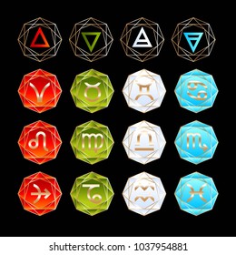 Signs of the zodiac and signs of 4 elements. Vector set. Icons.