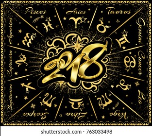 Signs of the zodiac. astrological calendar for the new 2018. vector illustration