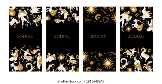 The signs of the zodiac, cosmic, esoteric symbols on a black background. Vector illustration.