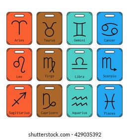 Signs of zodiac, flat colored icons for horoscope and predictions