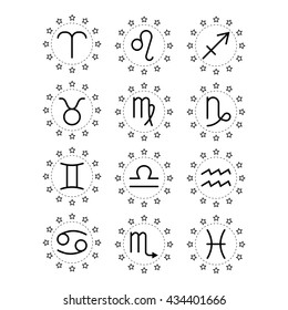 Signs of zodiac, flat colored icons for horoscope and predictions