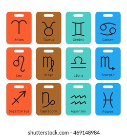 Signs of zodiac, flat colored icons for horoscope and predictions