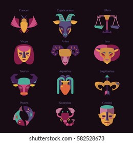 signs of the zodiac, flat illustration