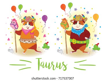 The signs of the zodiac. Guinea pig. Taurus.