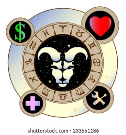 signs of the zodiac icons medicine, work, heart, Finance, vector illustration