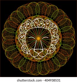 Signs of the zodiac. leo. Isolated outline vector EPS10. Astrology.Bright glowing mandala in the background.