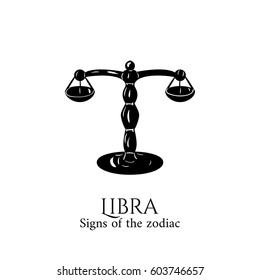 Signs of the zodiac. Libra hand draw. Black silhouette and white details. Vector illustration isolated on a white background.