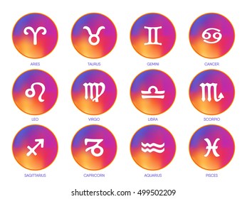 Signs zodiac in multicolor circle on a white background. Isolated objects. Vector illustration.