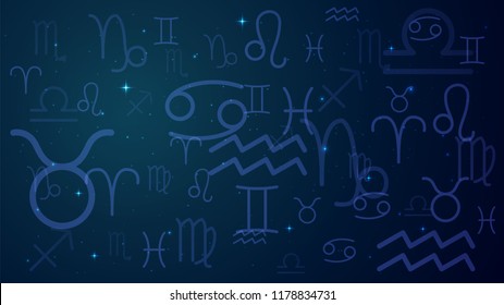 Zeichen des Zodiaks in der Nacht Himmel, Astrologie, Esoterikismus, Vorhersage der Zukunft.