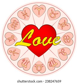 signs of zodiac on Valentine's day, horoscope for love, vector illustration