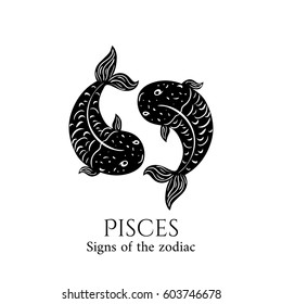 Signs Zodiac Pisces Hand Draw Black Stock Vector (Royalty Free ...