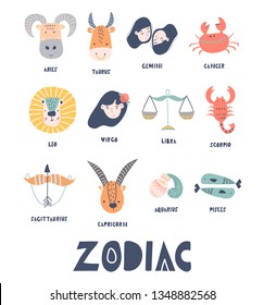 Signs of the zodiac in scandinavian style. Eps 10.