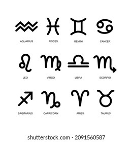 Signs Of The Zodiac. Set of the twelve star signs. line vector icons