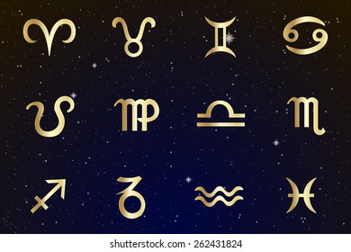 Signs of the zodiac are the starry sky, vector Illustration.  Contour icon.