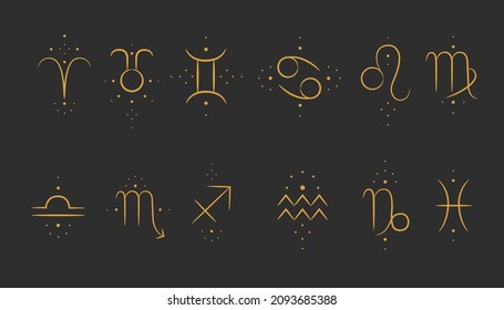 signs of the zodiac symbols. magic signs in the form of tattoo dots. ideal for astrologer blog or tarot cards