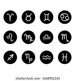 Signs Of The Zodiac. The twelve hand drawn horoscope signs.
