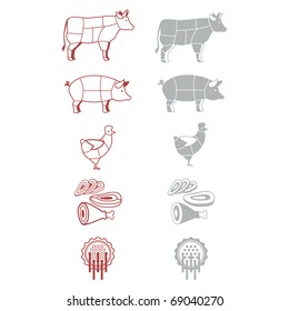 signs-icons for the grocery of denotation of meat