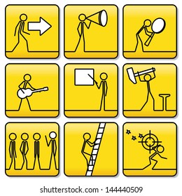 Signs-symbols of little men from very simple lines. Set "C".  Strokes are not converted in Outlines. You can change a thickness of lines.