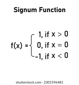 Dominio y rango de fórmulas de función Signum. Recursos matemáticos para profesores y estudiantes. Ilustración vectorial aislada en fondo blanco.