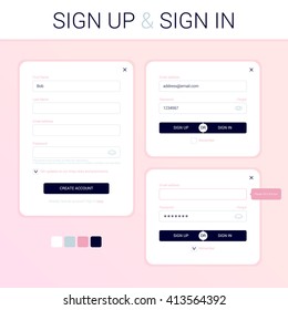 Signup form. Signin form. web design. Login form. Registration form.The modal windows for the development of the web site. Minimal clean flat style. UI / UX design.