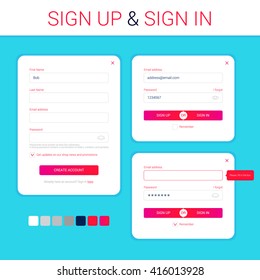 Signup form. Signin form. web design. Login form. Registration form.The modal windows for the development of the web site. Minimal clean flat style. UI / UX design.