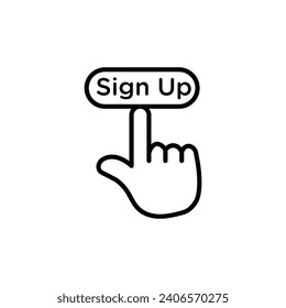 Signup vector icon. Register click button vector illustration in black and white color. Apply or registration vector sign in black and white color.