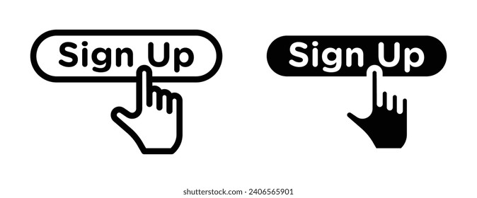 Conjunto de iconos del vector de suscripción. Registrar el icono de vector de botón para los diseños de interfaz de usuario. Aplicar o registrar el signo vectorial para los diseños de interfaz de usuario.