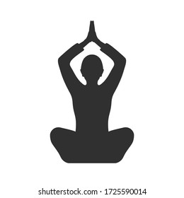 Sihlouette of a woman sitting in a yoga pose. Flat icon girl posture lotus pose. 