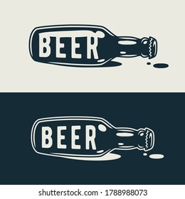 Sihluette of craft beer bottle with cap and label