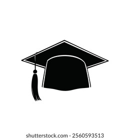 Sihouette graduation cap icon vector, black vector logo of Education cap. diploma icon on white background