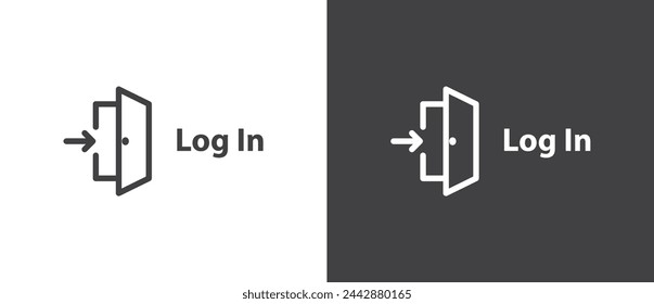 Siimple Login icon. Open the door symbol in trendy flat style, Login  icon isolated in black and white background.