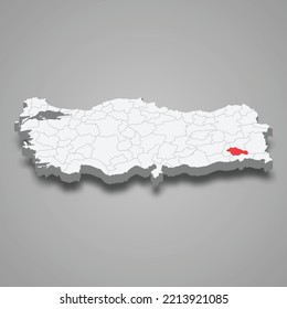 Siirt region location within Turkey 3d isometric map