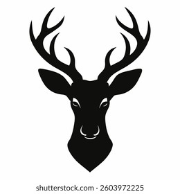 Sika deer head silhouette on white background