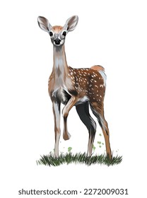 Sika deer from multicolored paints. Splash of watercolor, colored drawing, realistic. Vector illustration of paints